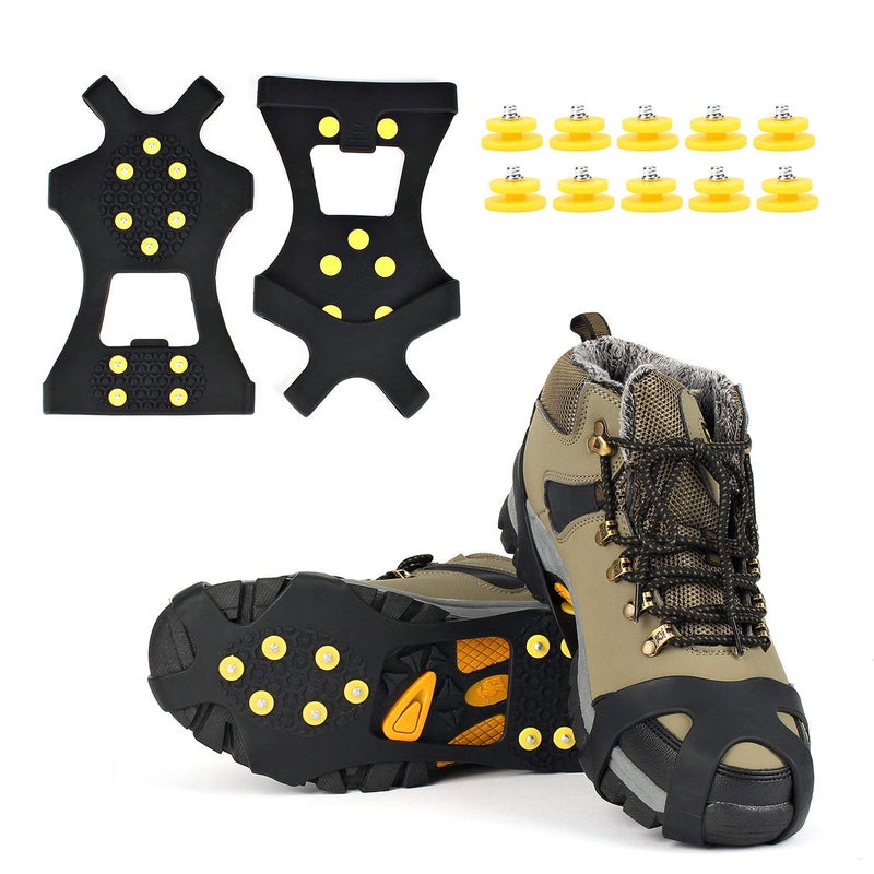 EONPOW Ice Grips, Ice & Snow Grips Cleat Over Shoe/Boot Traction Cleat Rubber Spikes Anti Slip 10 Steel Studs Crampons Slip-on Stretch Footwear (Size XL) - Image 1